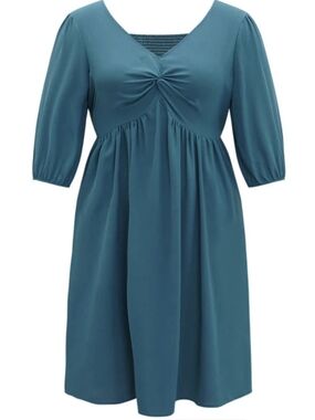 NWT Bloomchic Teal Gathered-Front Midi Dress
